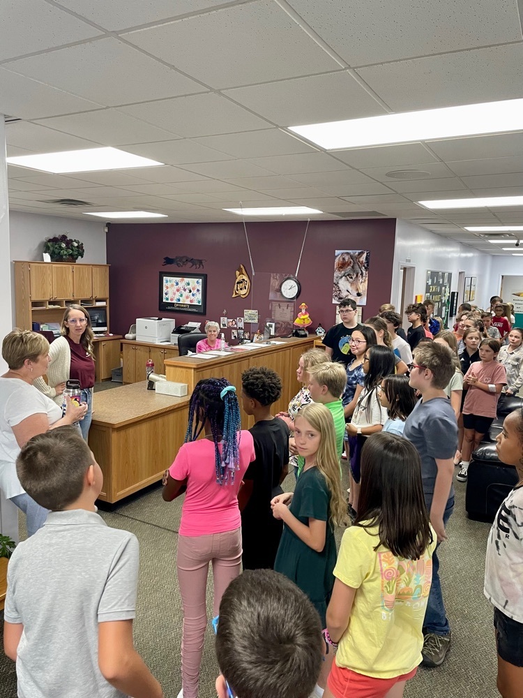 PVE students meeting office staff on 1st day of school 
