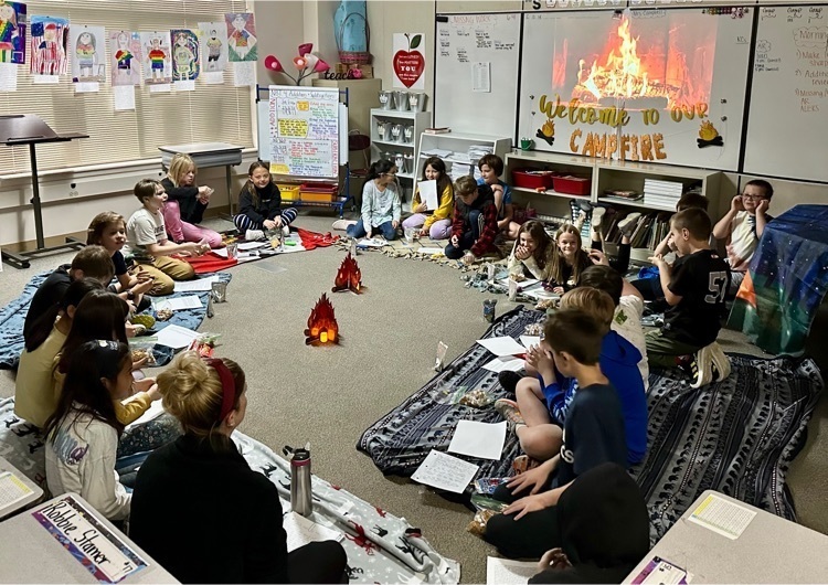 Gold Camp Elementary students enjoying indoor campfire stories.